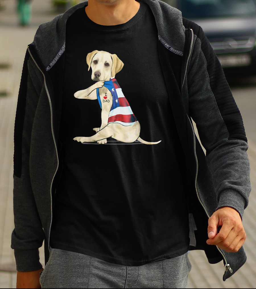 Labrador Retriever I Love Dad American Flag Dog Tattoo T-Shirt