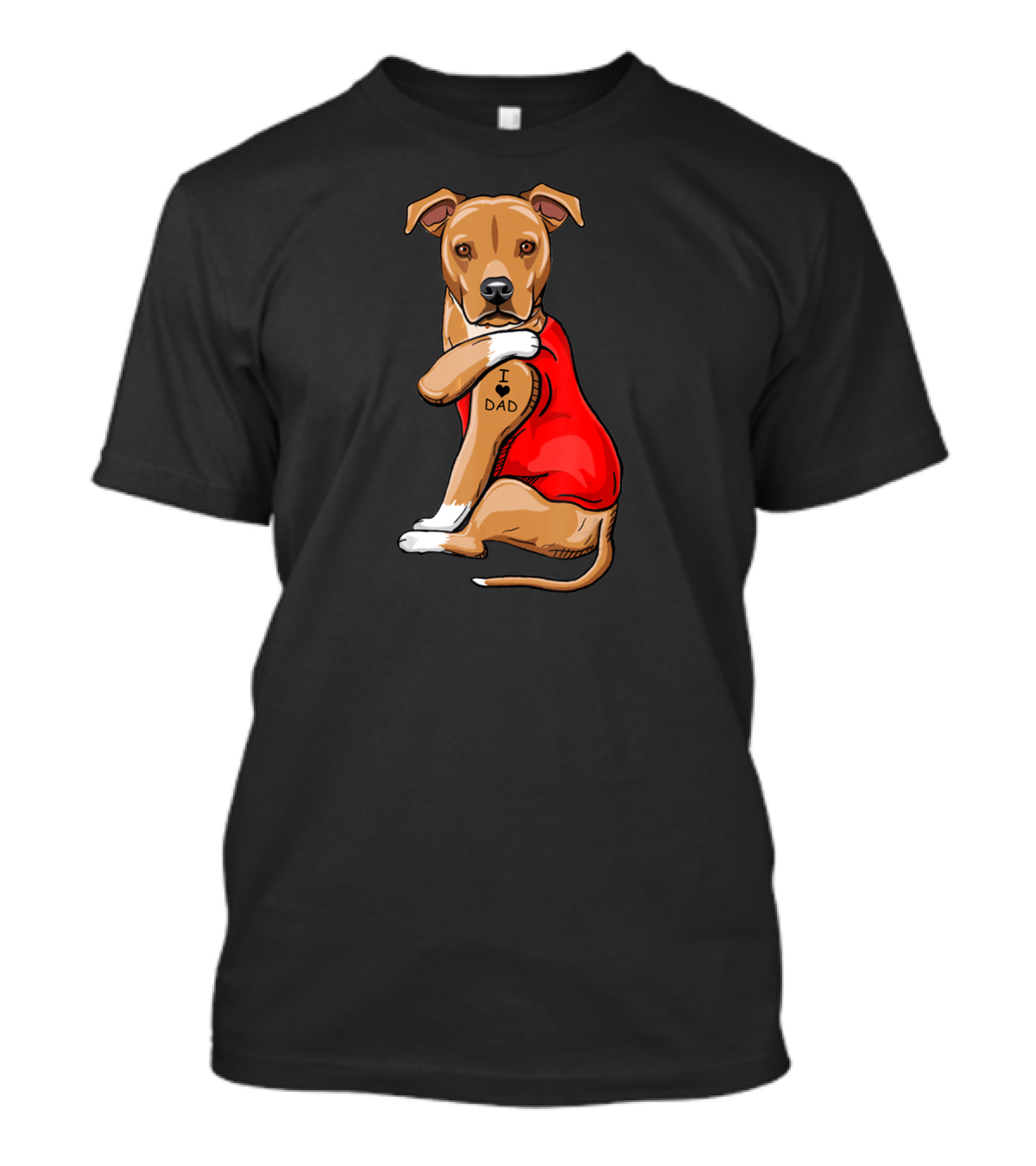 Staffordshire Terrier I Love Dad Tattoo Dog In Red T-Shirt