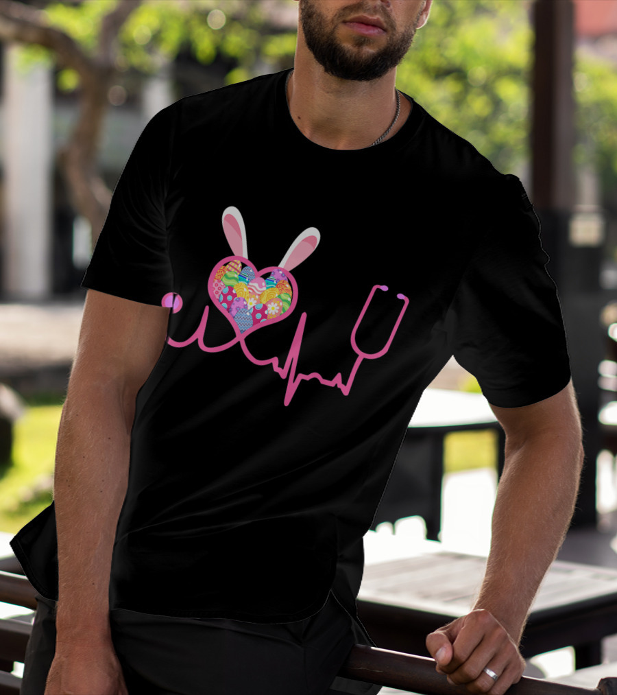 Nurse Easter Bunny Heartbeat And Stethoscope T-Shirt