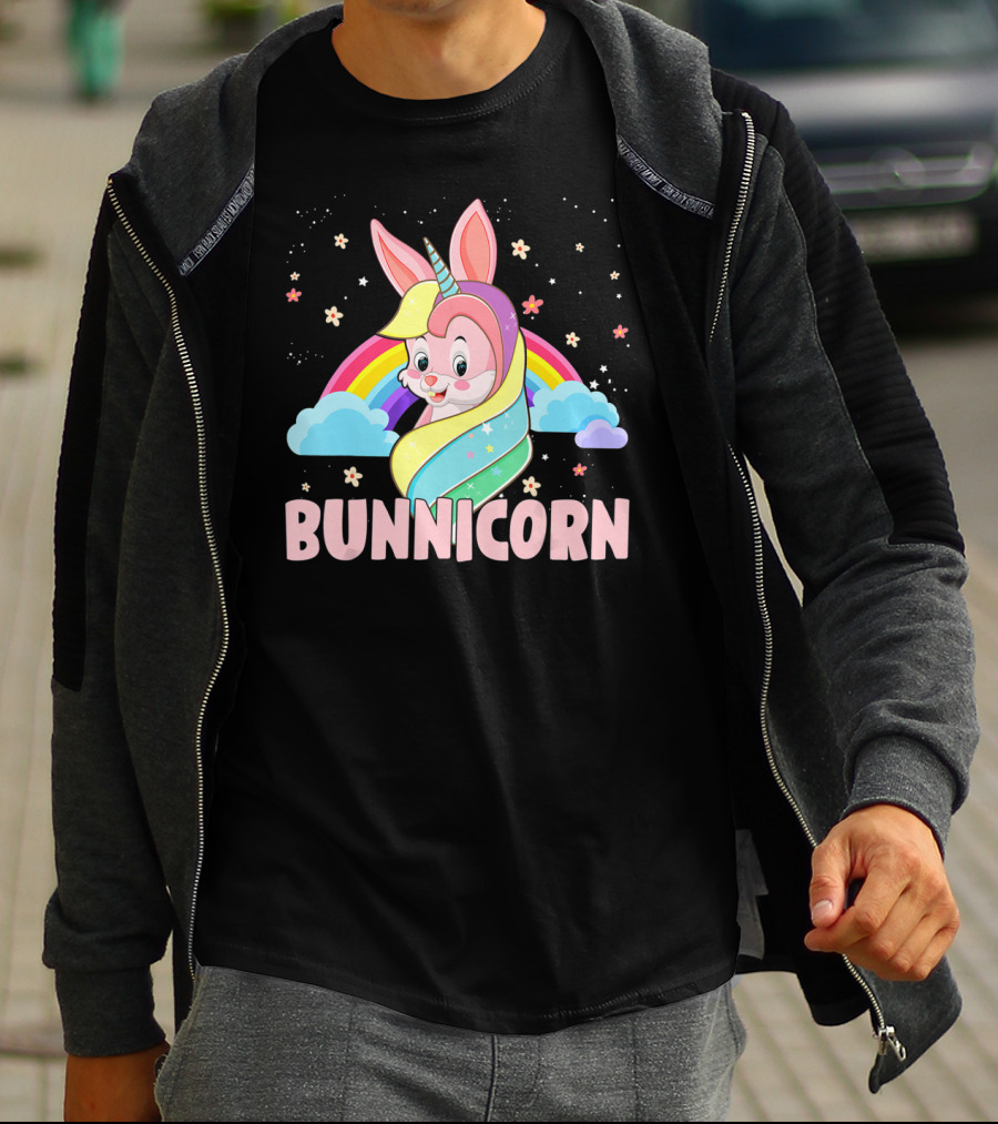 Bunnicorn Rainbow Unicorn Easter Clouds Stars T-Shirt