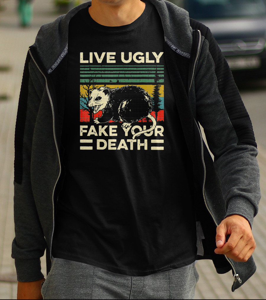 Live Ugly Fake Your Death Opossum Vintage 80s T-Shirt