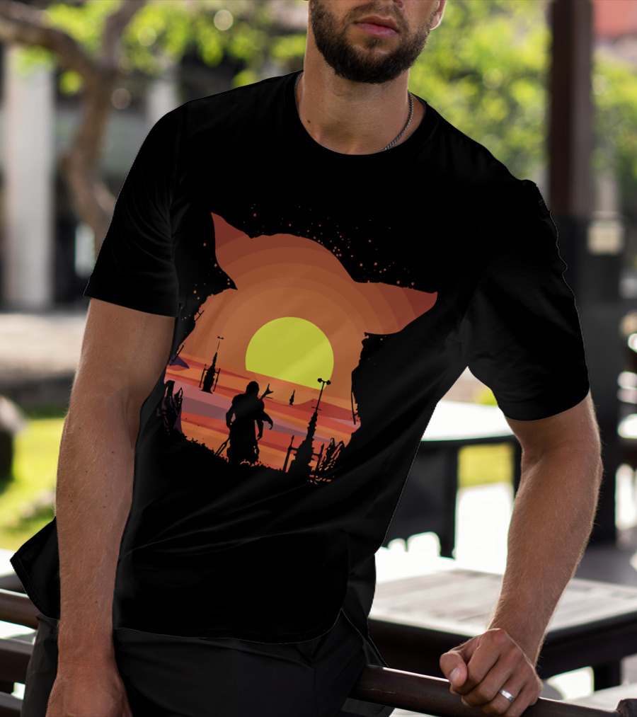 On My Way Silhouette In Baby Yoda Sunset T-Shirt