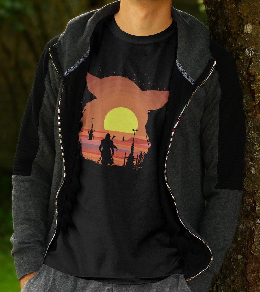 On My Way Silhouette In Baby Yoda Sunset T-Shirt