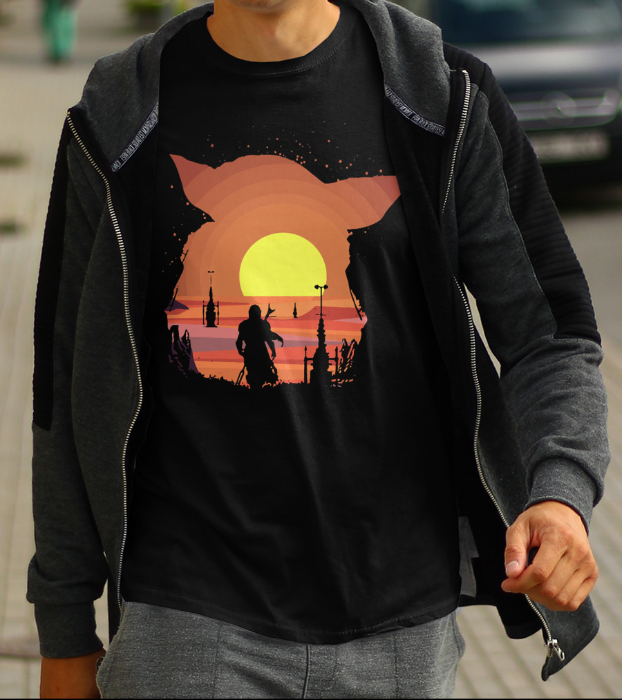On My Way Silhouette In Baby Yoda Sunset T-Shirt