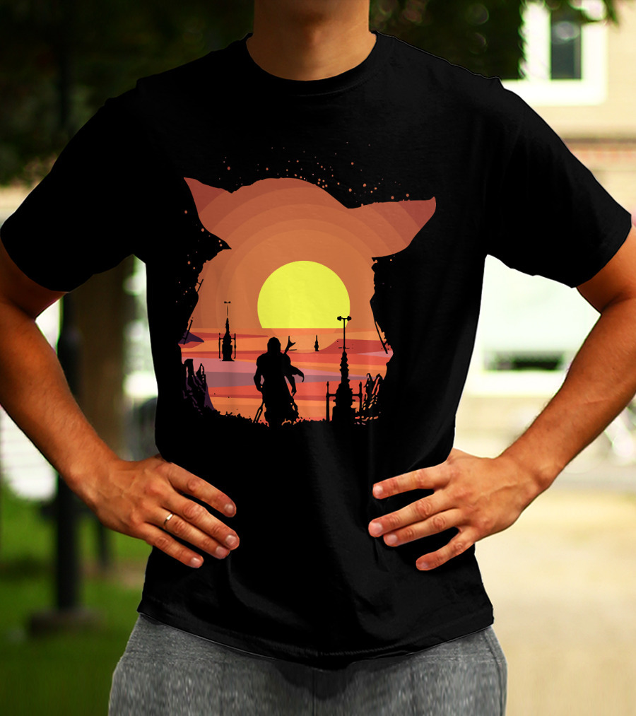 On My Way Silhouette In Baby Yoda Sunset T-Shirt