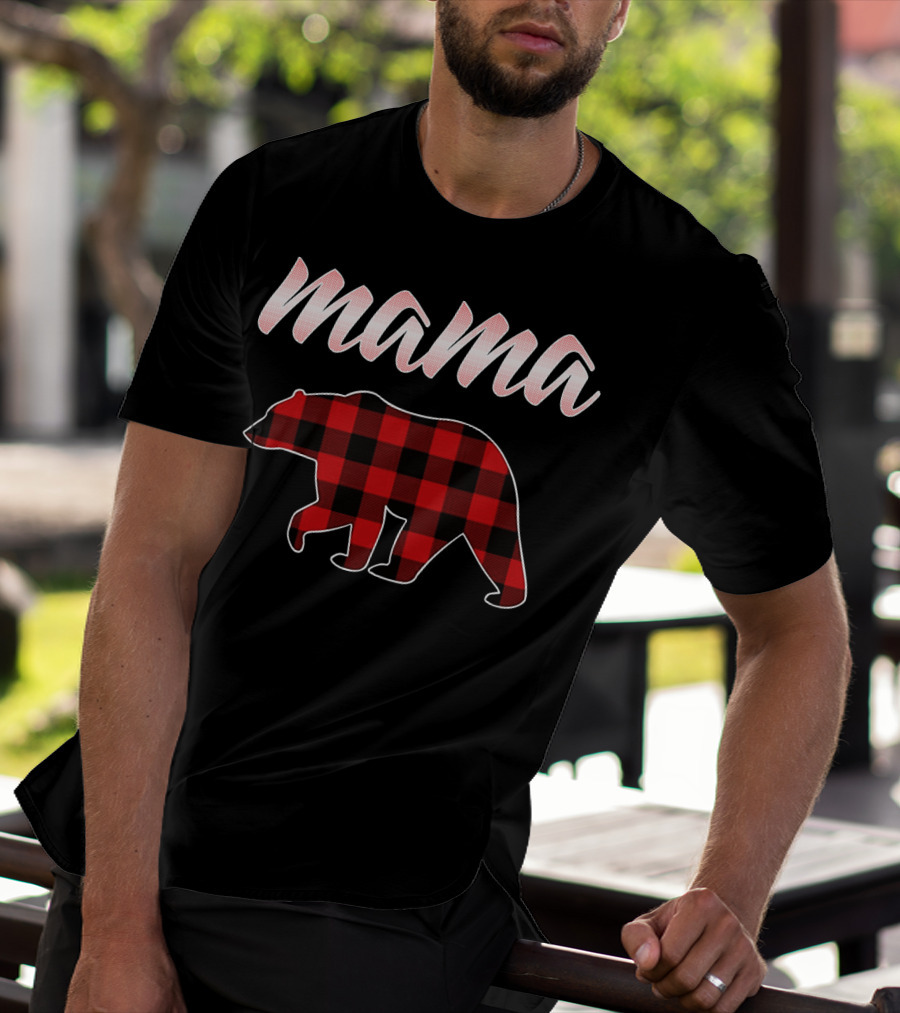 Mama Bear Buffalo Plaid Print T-Shirt