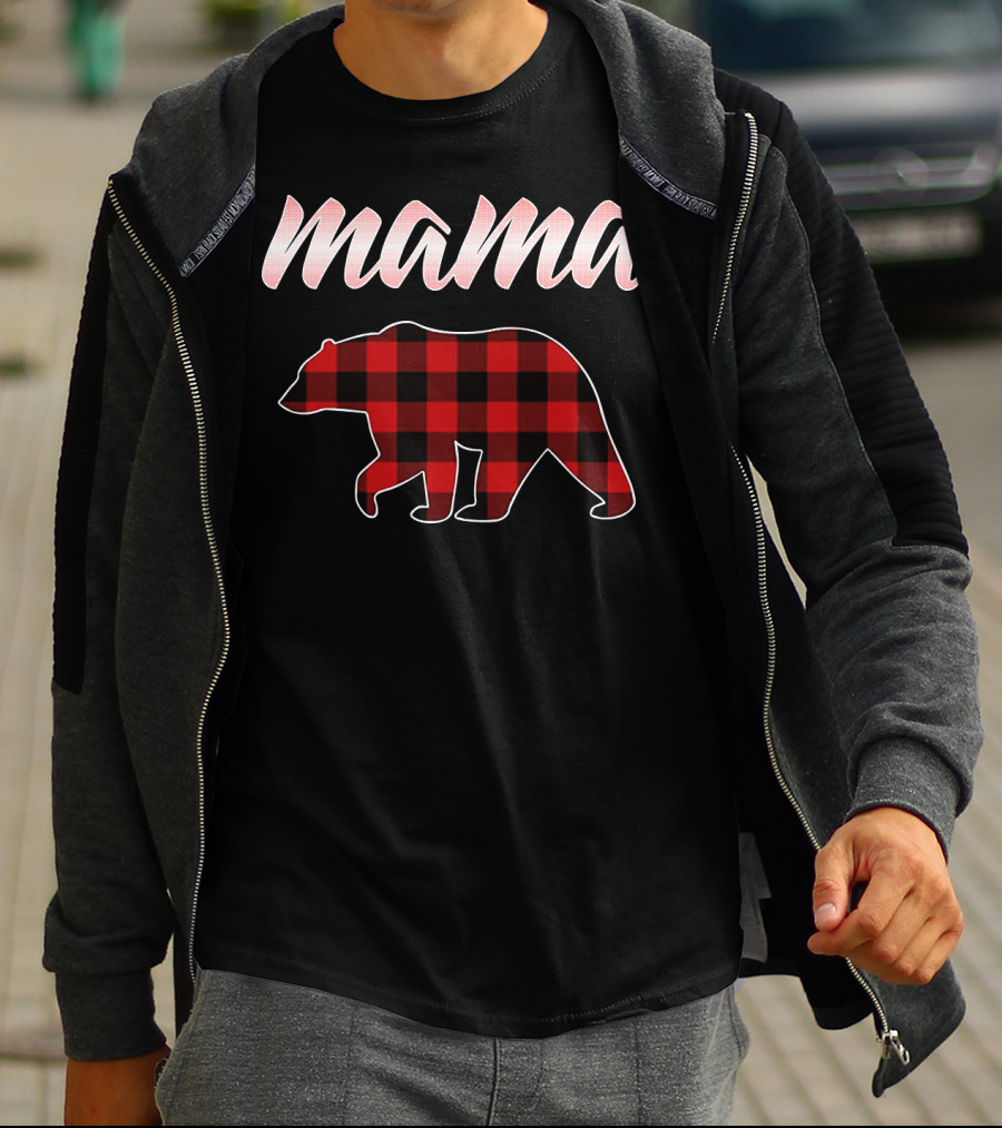 Mama Bear Buffalo Plaid Print T-Shirt