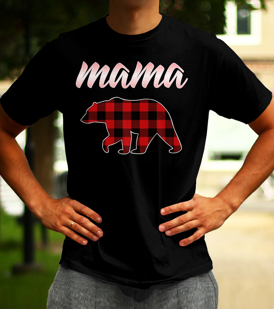 Mama Bear Buffalo Plaid Print T-Shirt