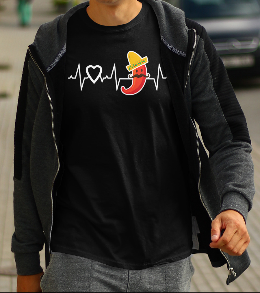 Chili Pepper Love Heartbeat Mexican Food Pepper Sombrero T-Shirt