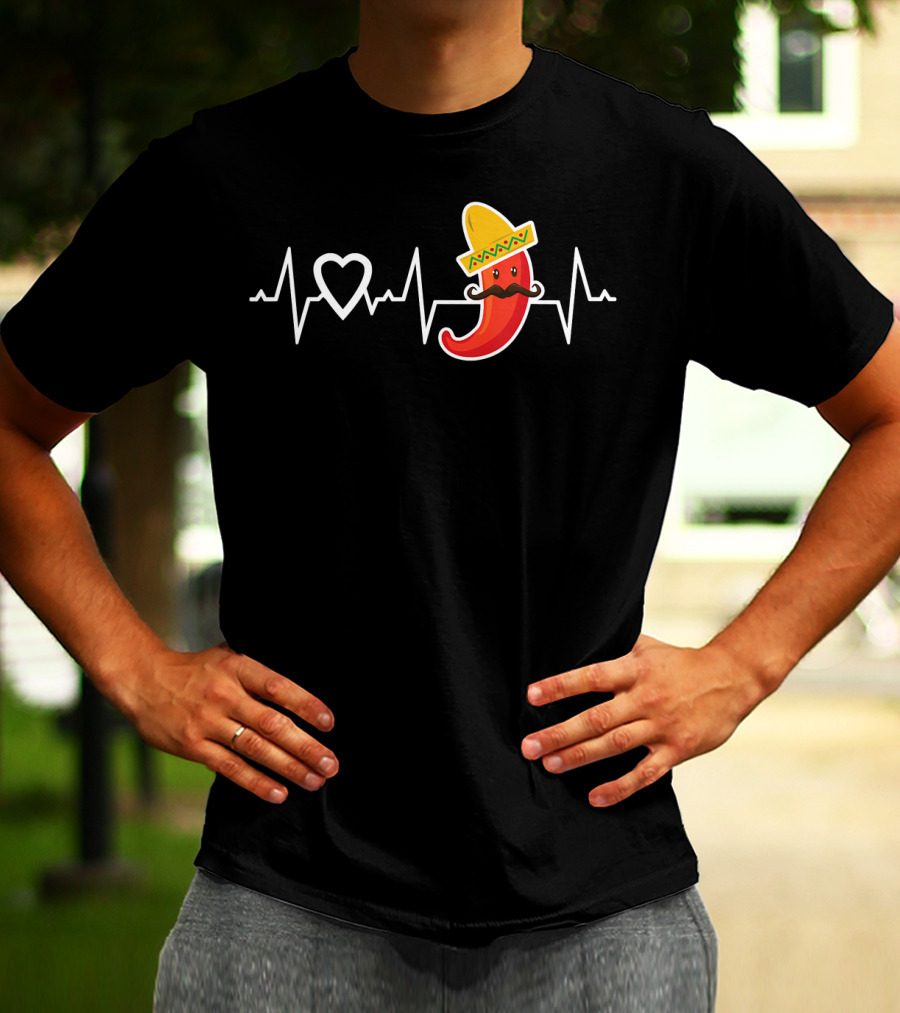 Chili Pepper Love Heartbeat Mexican Food Pepper Sombrero T-Shirt