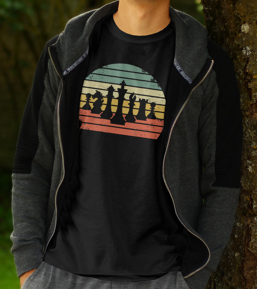 Chess Pieces Retro Sunset Stripes T-Shirt