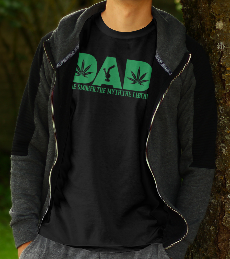 Dad Smoker Myth Legend Marijuana Leaf Bong T-Shirt