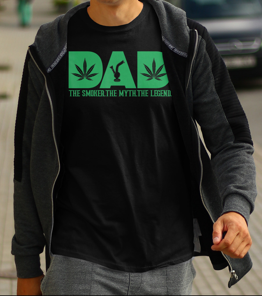 Dad Smoker Myth Legend Marijuana Leaf Bong T-Shirt