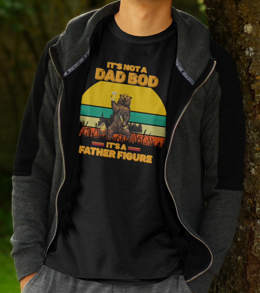 It's Not A Dad Bod It's A Father Figure Bear Holding Beer Vintage Sunset T-Shirt