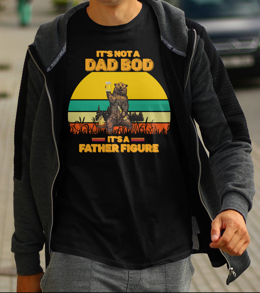 It's Not A Dad Bod It's A Father Figure Bear Holding Beer Vintage Sunset T-Shirt