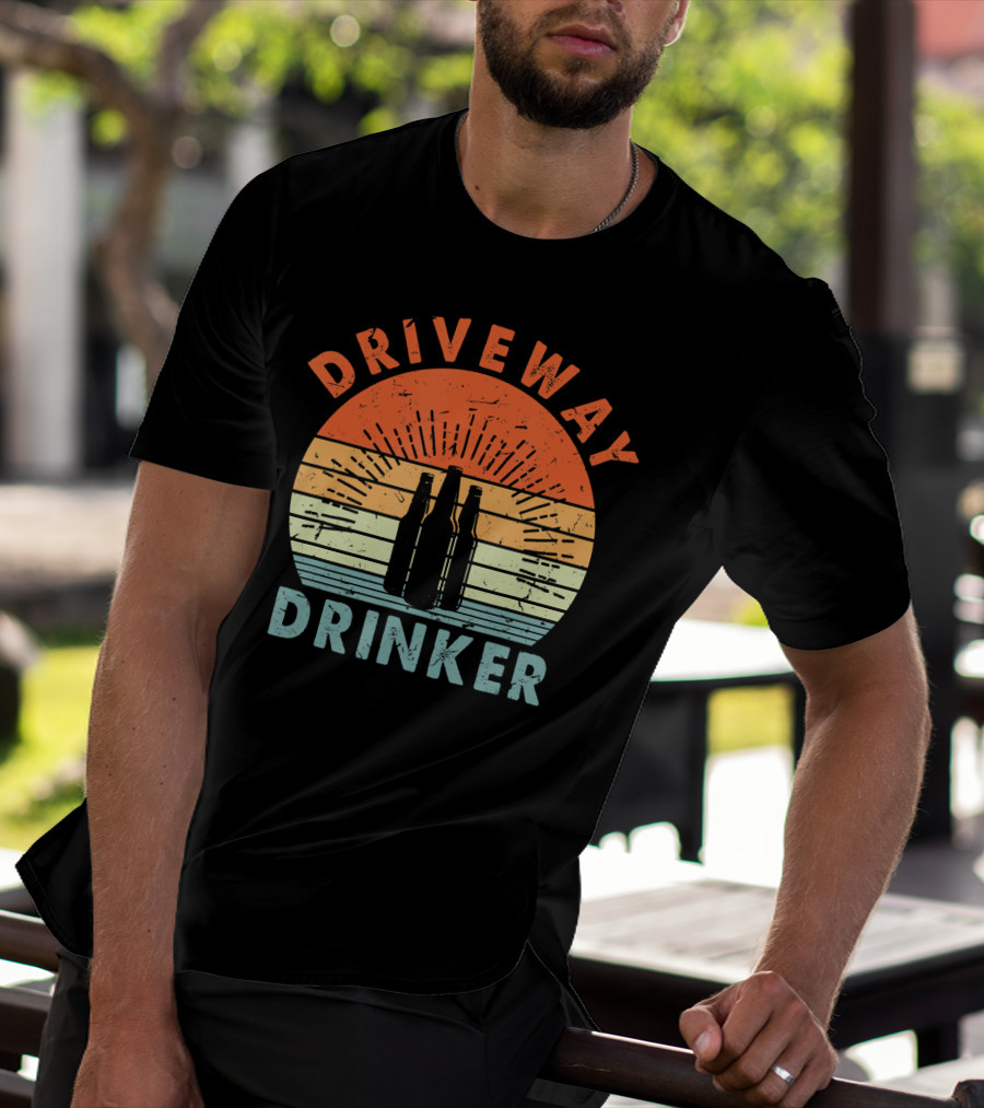 Driveway Drinker Retro Sunset Beer Lover Bottles T-Shirt
