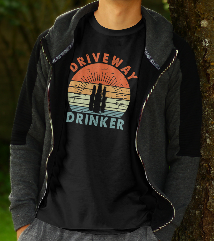 Driveway Drinker Retro Sunset Beer Lover Bottles T-Shirt