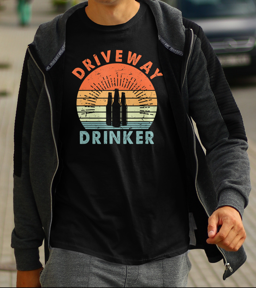 Driveway Drinker Retro Sunset Beer Lover Bottles T-Shirt