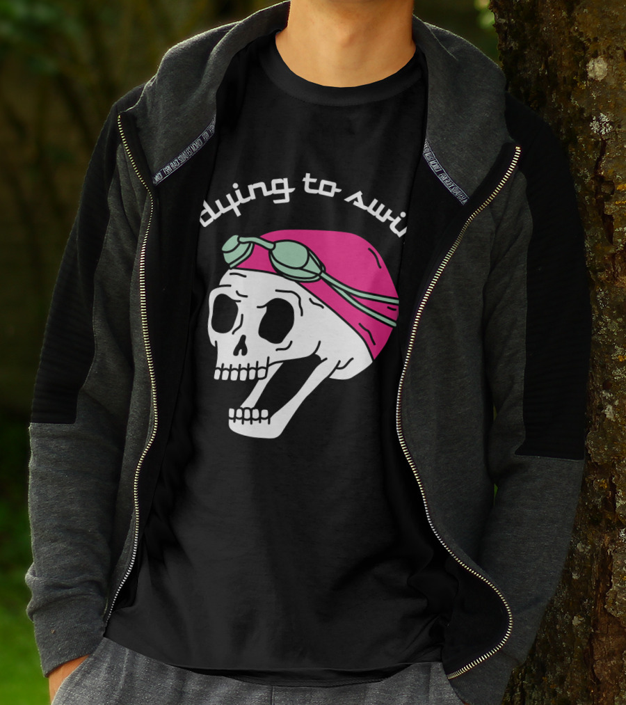 Dying To Swim Skull With Goggles And Cap T-Shirt