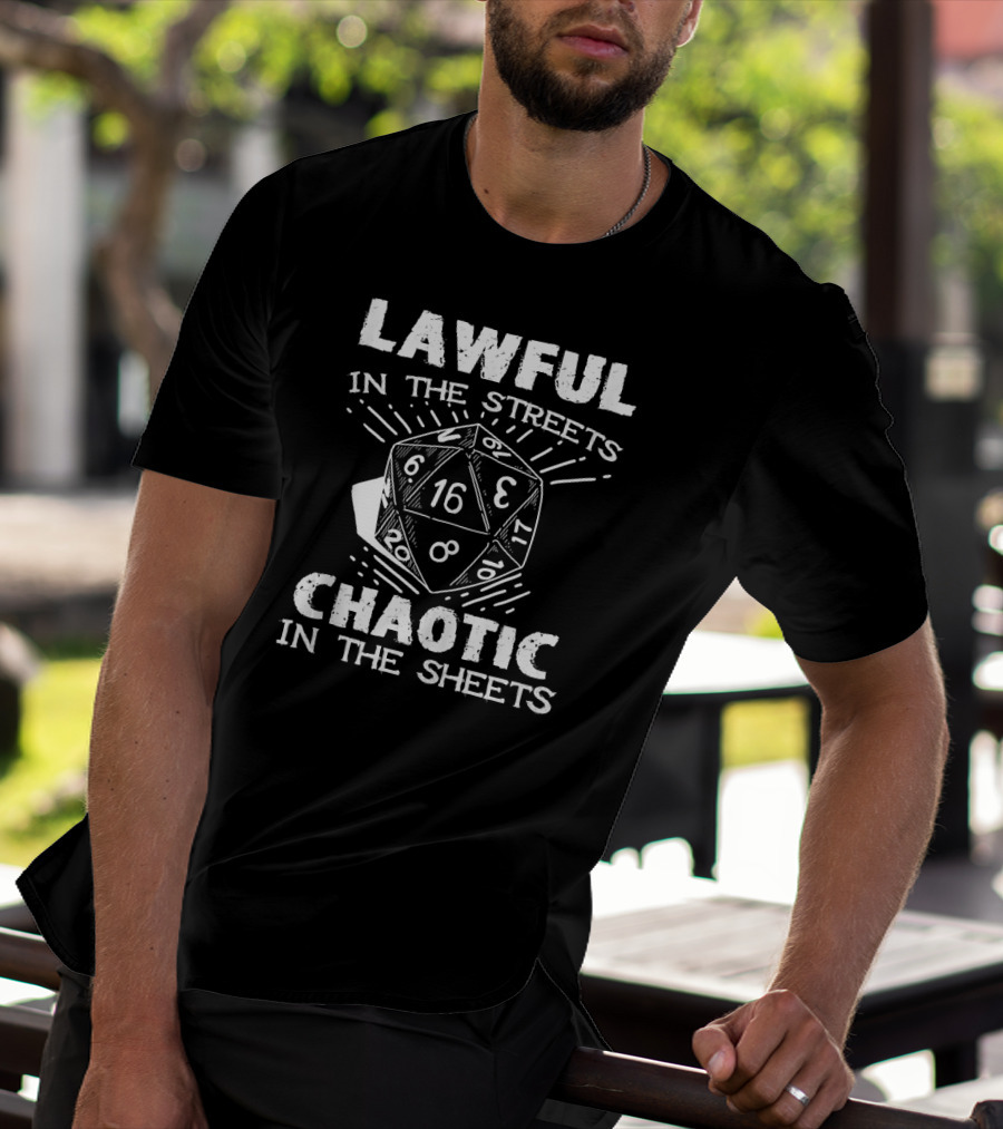 Lawful In The Streets Chaotic In The Sheets D20 Dice Gaming Dragons T-Shirt