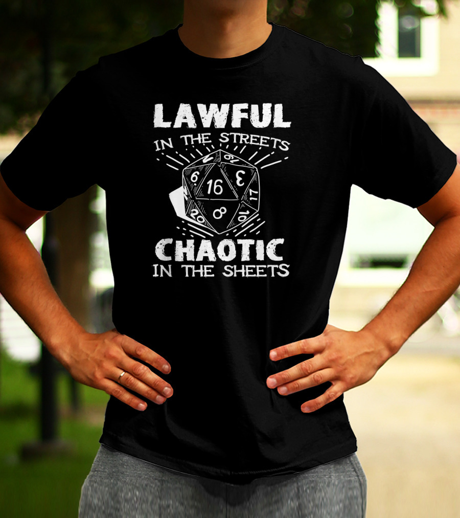 Lawful In The Streets Chaotic In The Sheets D20 Dice Gaming Dragons T-Shirt