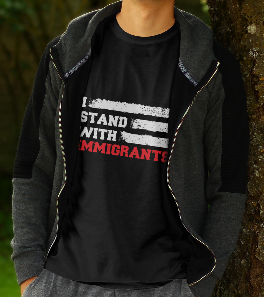 I Stand With Immigrants USA American Flag Stripes T-Shirt