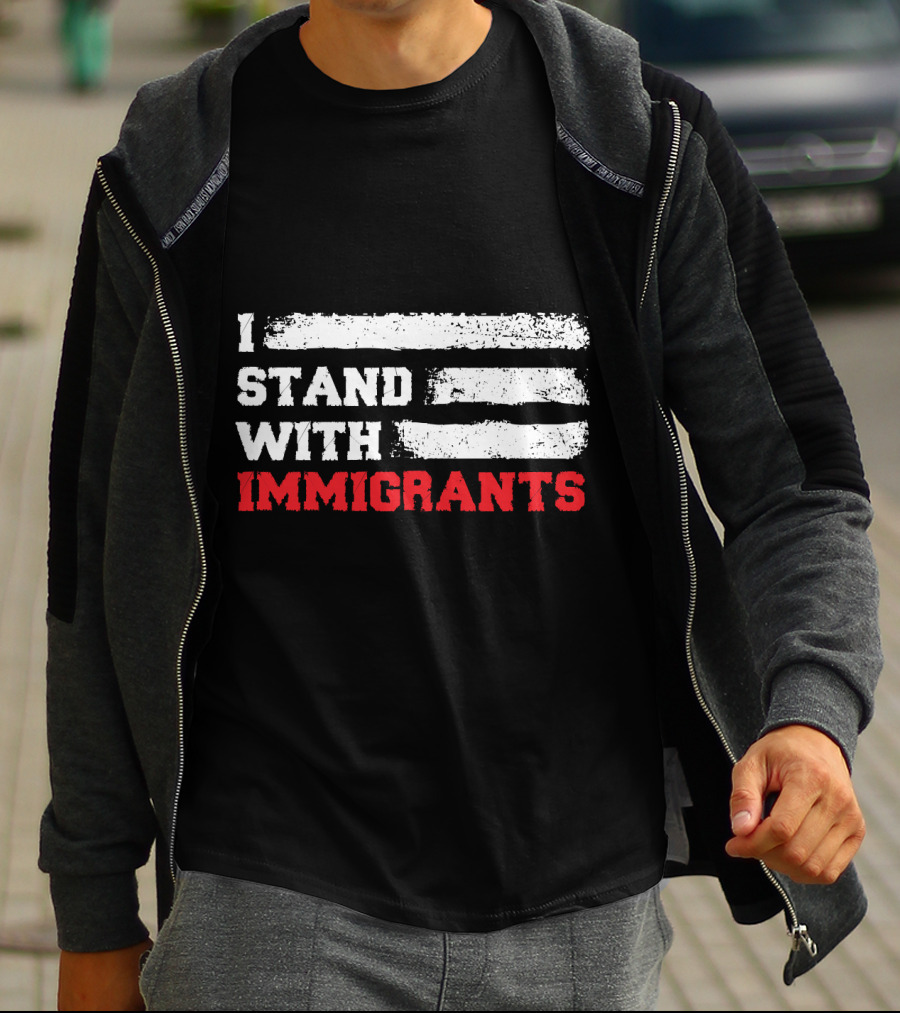 I Stand With Immigrants USA American Flag Stripes T-Shirt