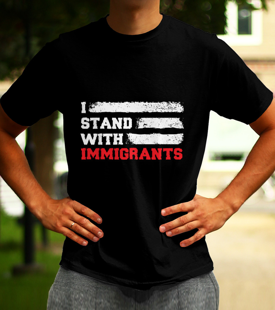 I Stand With Immigrants USA American Flag Stripes T-Shirt