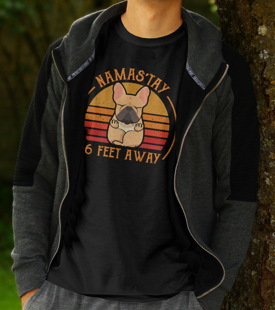Namas'tay 6 Feet Away Frenchie Retro Sunset T-Shirt