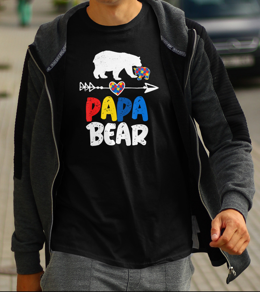 Papa Bear Autism Awareness Puzzle Arrow Heart T-Shirt