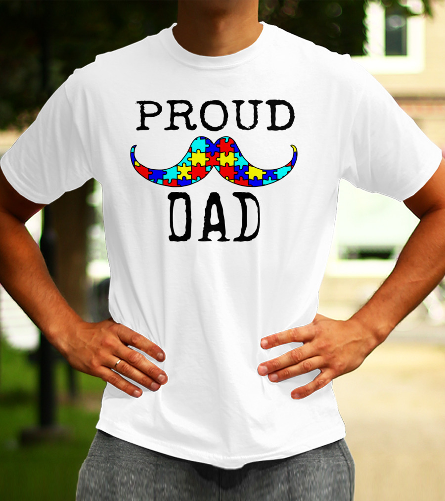 Proud Dad Autism Puzzle Mustache T-Shirt