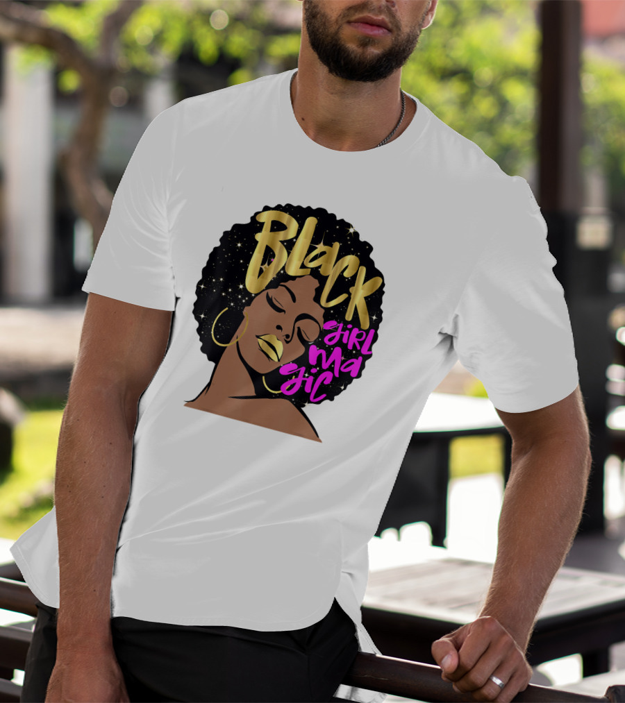 Black Girl Magic Gold Stars Afro Beauty T-Shirt