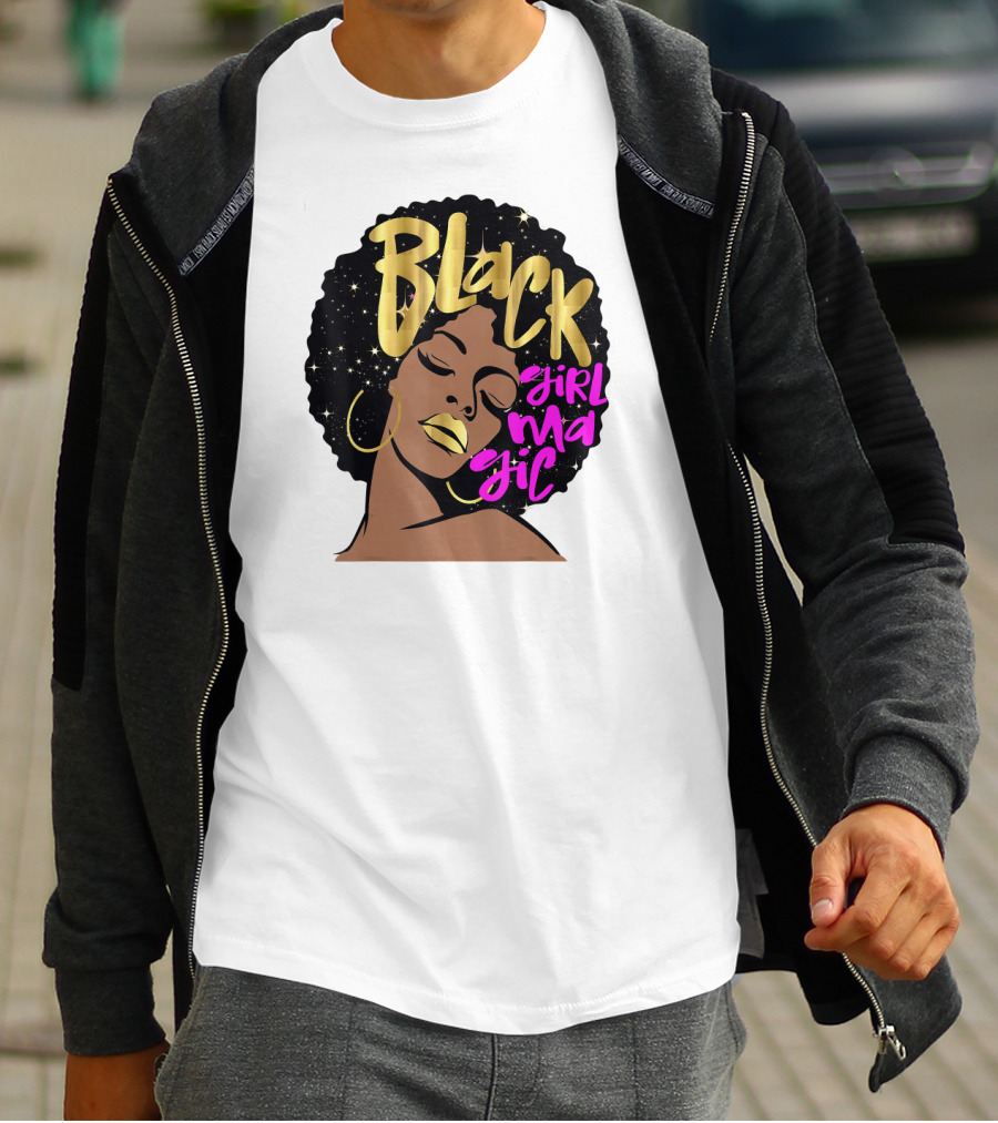 Black Girl Magic Gold Stars Afro Beauty T-Shirt