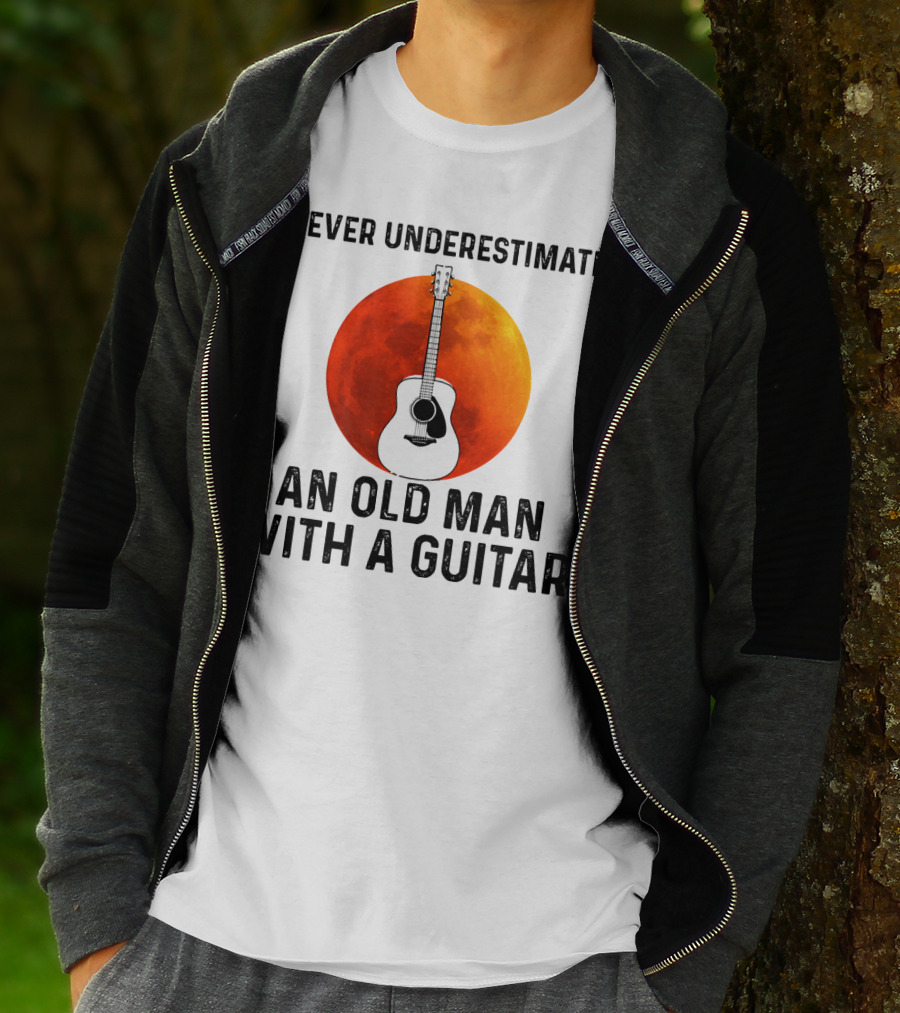 Never Underestimate An Old Man With A Guitar And Lunar Eclipse Background T-Shirt