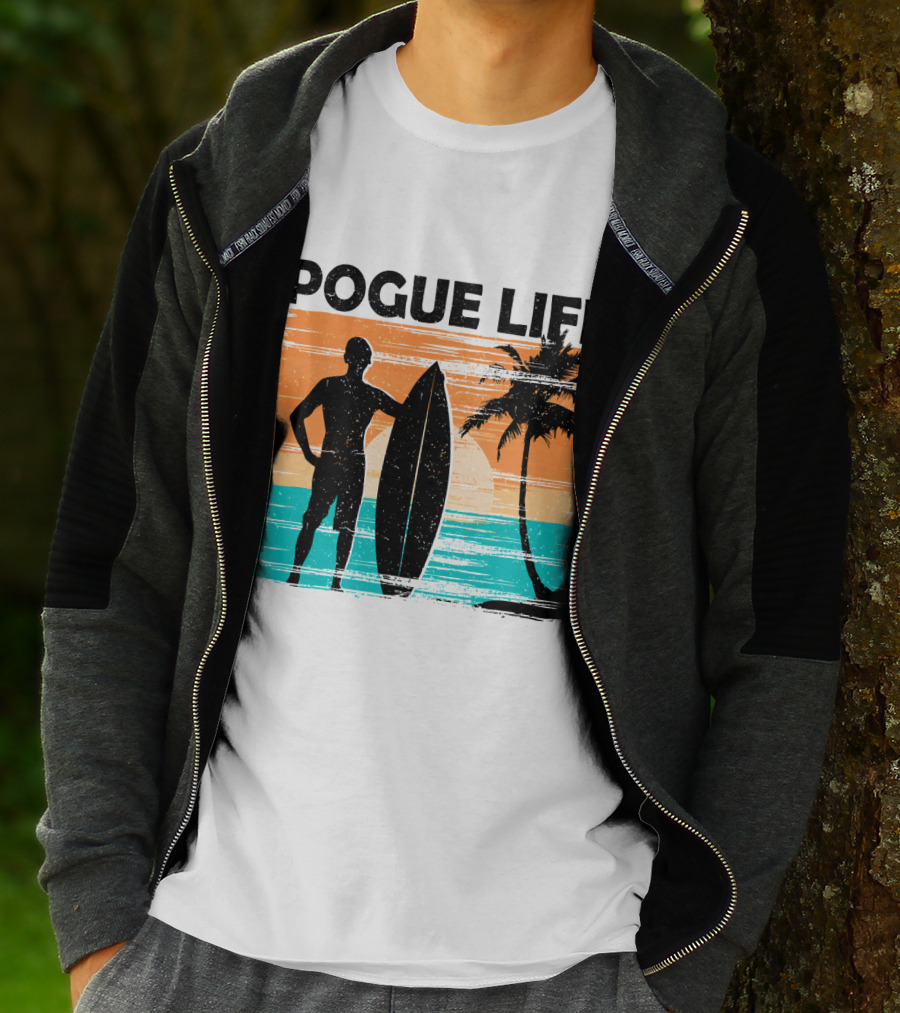 Pogue Life Outer Banks OBX Surf Silhouette Beach Sunset Palm Tree T-Shirt