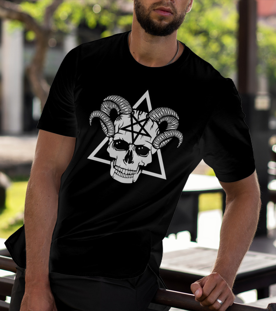 Gothic Skull Horns Baphomet Pentagram Demon T-Shirt