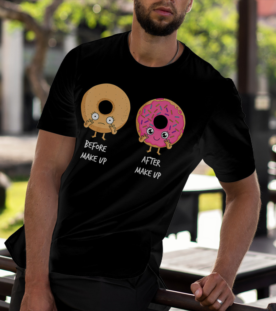 Donut Transformation Before After Makeup With Sprinkles T-Shirt
