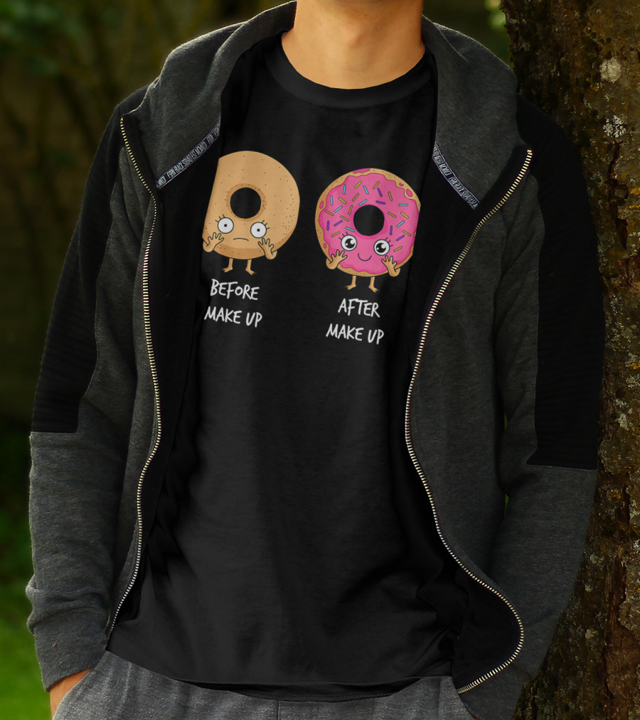 Donut Transformation Before After Makeup With Sprinkles T-Shirt