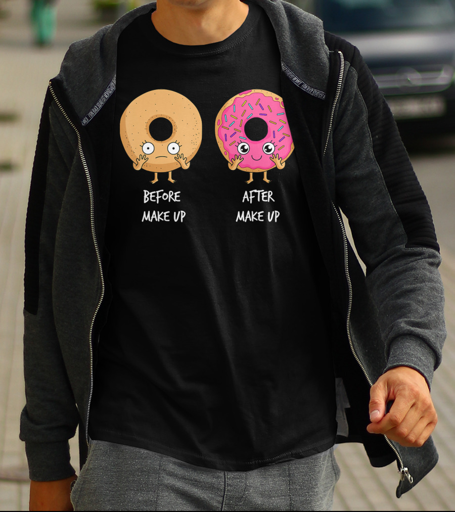 Donut Transformation Before After Makeup With Sprinkles T-Shirt