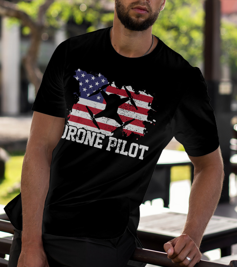 Drone Pilot American Flag USA T-Shirt
