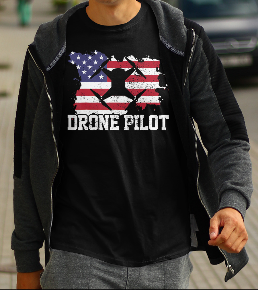 Drone Pilot American Flag USA T-Shirt