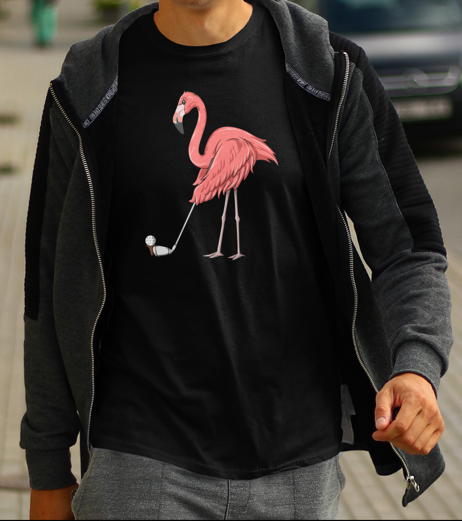 Flamingo Playing Golf Golfer With Club And Ball T-Shirt