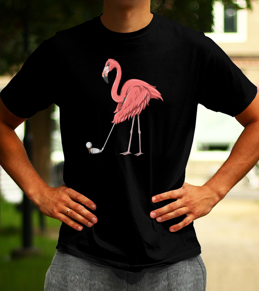 Flamingo Playing Golf Golfer With Club And Ball T-Shirt