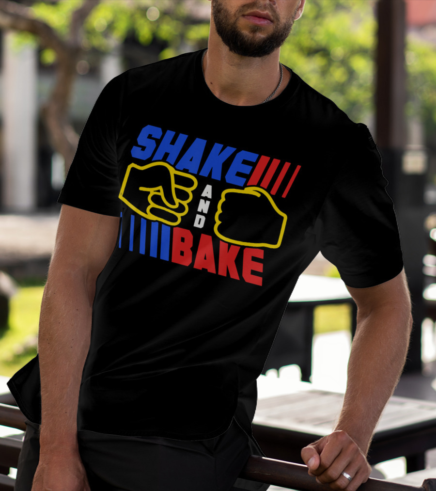 SHAKE AND BAKE Fist Bump Iconic Symbol Bold Colors T-Shirt