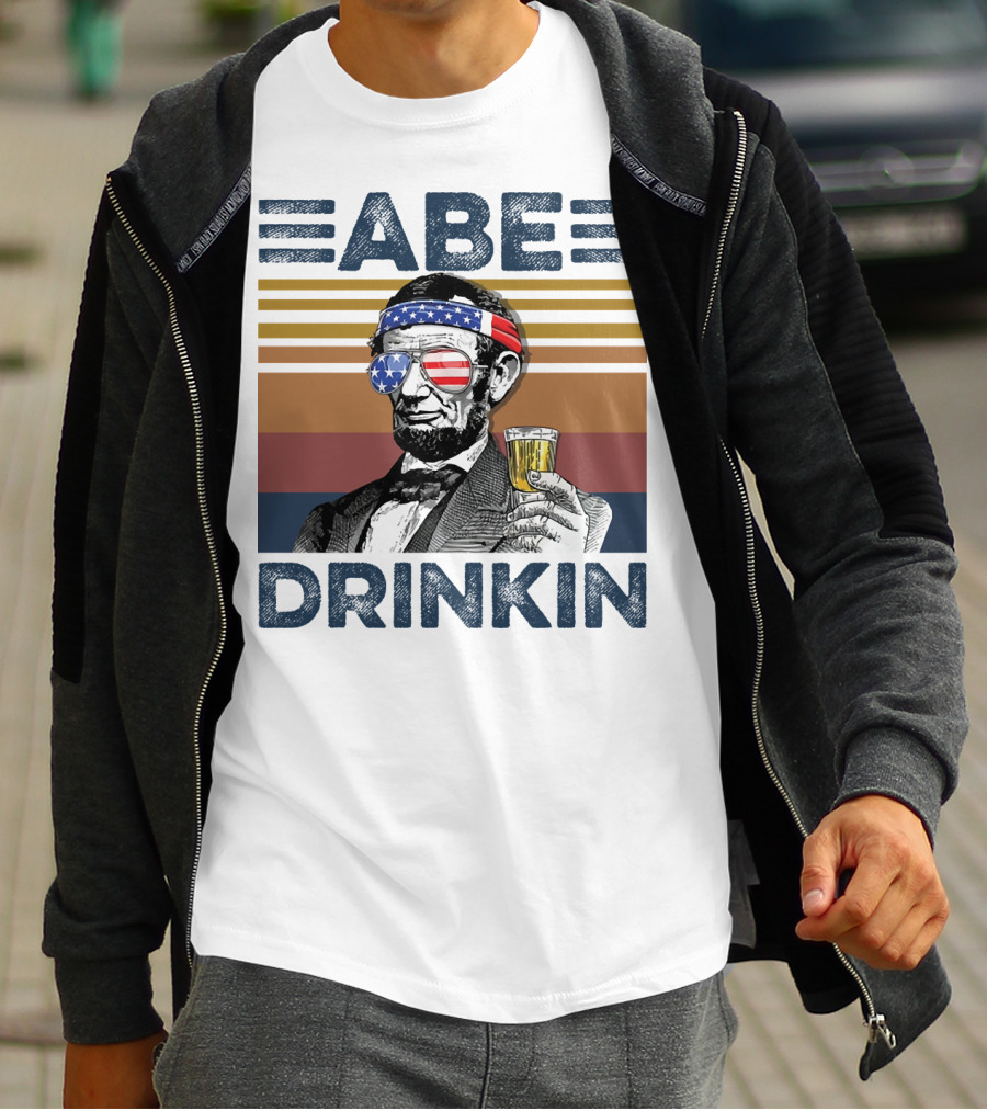 Abe Drinkin Abraham Lincoln Vintage USA Flag T-Shirt