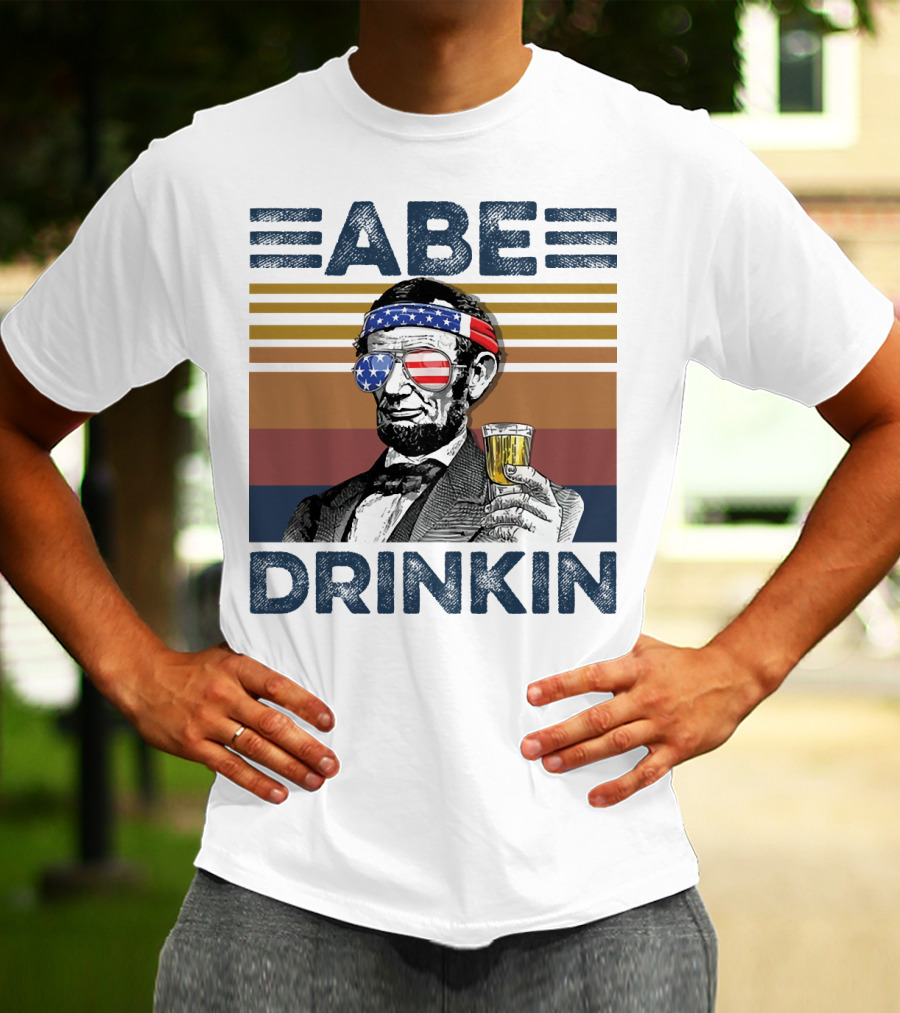 Abe Drinkin Abraham Lincoln Vintage USA Flag T-Shirt