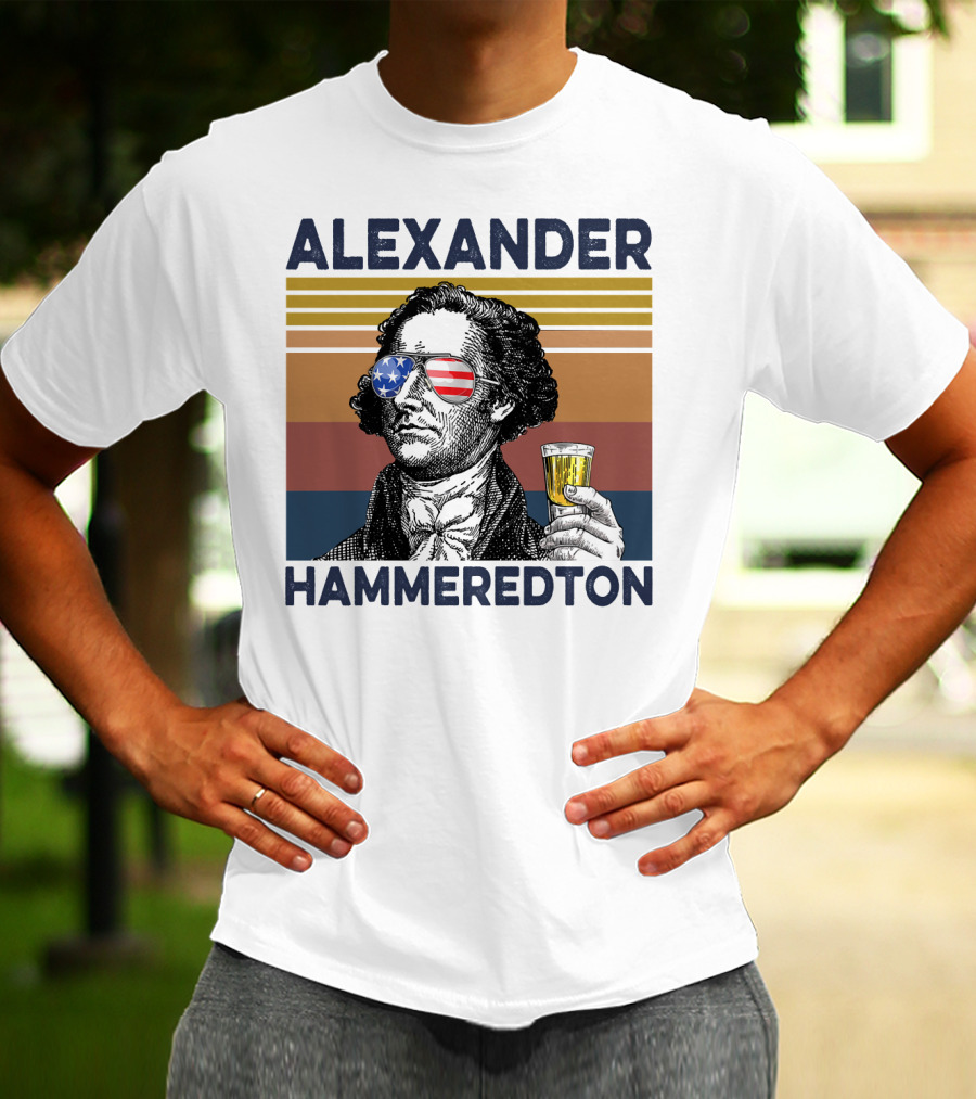 Alexander Hammeredton USA Vintage Drink Patriotic Sunglasses T-Shirt