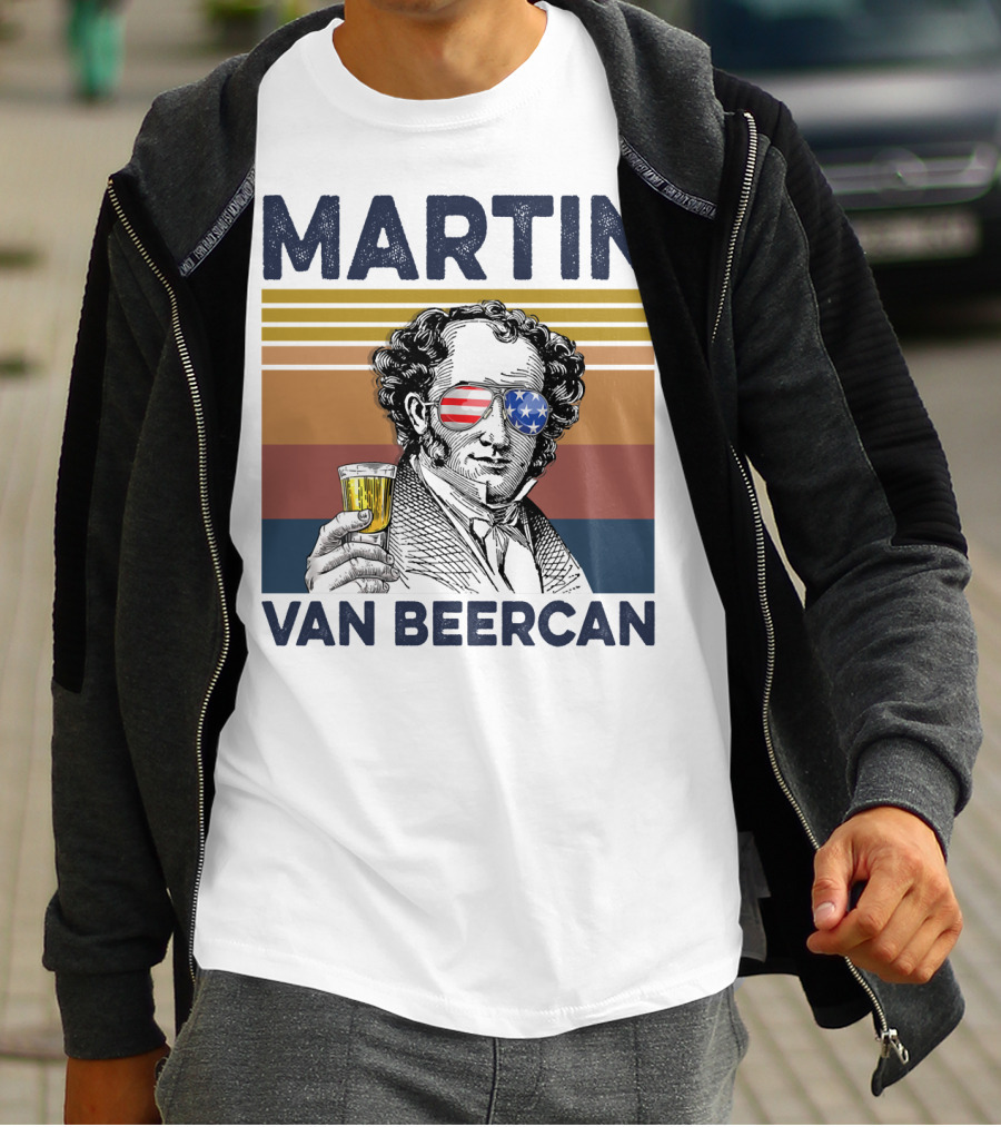Martin Van Beercan American Flag Vintage Drink USA T-Shirt