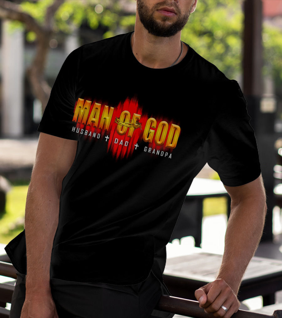 Man Of God Husband Dad Grandpa Cross Crown T-Shirt