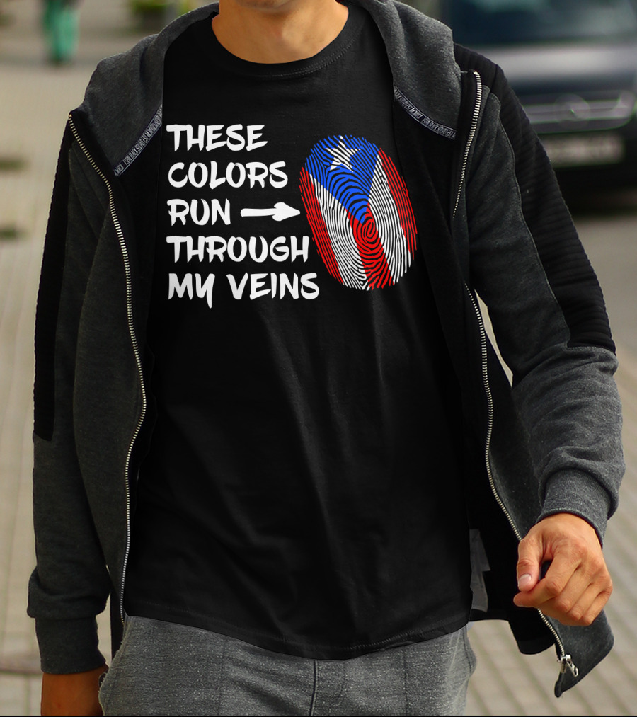 These Colors Run Through My Veins Puerto Rico Heritage Puerto Rican Roots T-Shirt